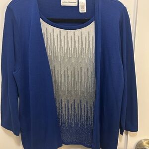 Alfred Dunner M Royal Blue and Silver Women's Cardi-top